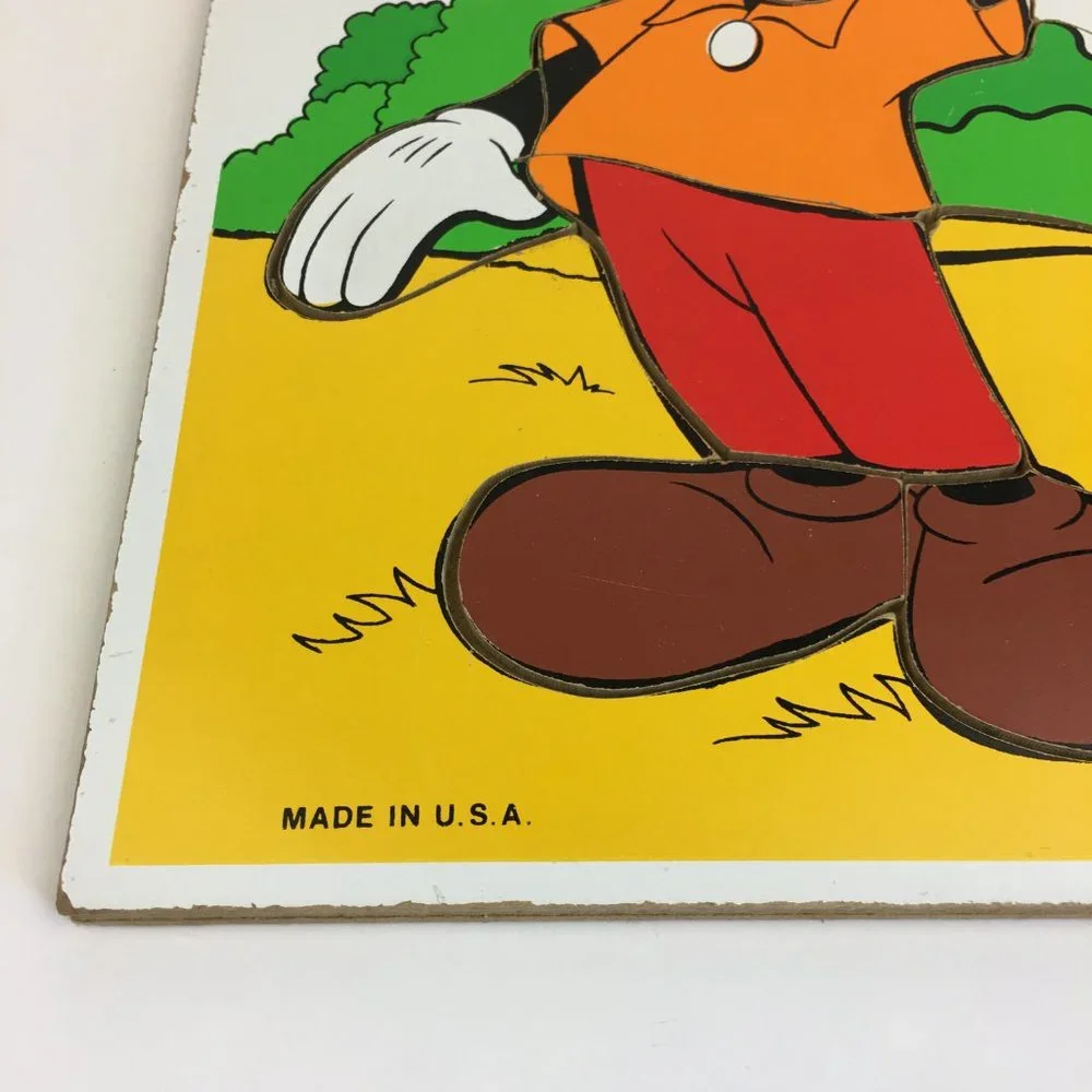 Vtg Mickey Mouse 8 Piece Wooden Puzzle Wave Yellow‎ Shirt Playskool Disney